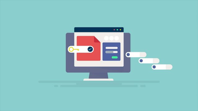 Secure website application, server network access control cyber security user data protection technology video animation concept.