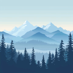 Obraz premium A mountain range with a blue sky and trees