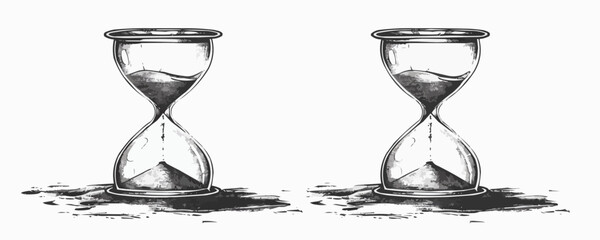 Two glass timepieces with sand in them