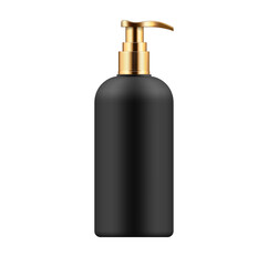 Blank cosmetic pump bottle mockup on white background, , Black spray bottle, golden cap, Hand Sanitizer, Skin Antiseptic, Antibacterial Fluid, Hair Spray,3d illustration, 3d rendering