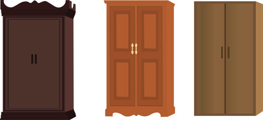 Wardrobe collection with different design, old design cupboard. Indian almirah vector illustration for cartoon animation