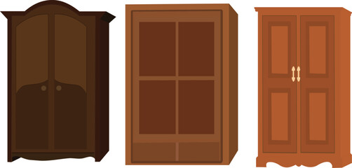Wardrobe set, Cupboard Collection  , modern and old design cupboard. Indian almirah vector illustration for cartoon animation