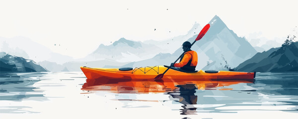Man Paddling Kayak vector flat minimalistic isolated illustration