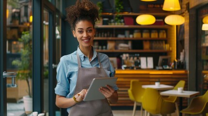 The barista with a tablet