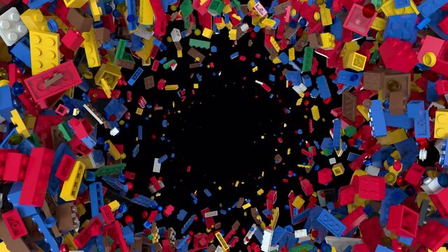 Dynamic animated Colorful building blocks transition,filling the screen from the outer edges and disappearing to the outer edges