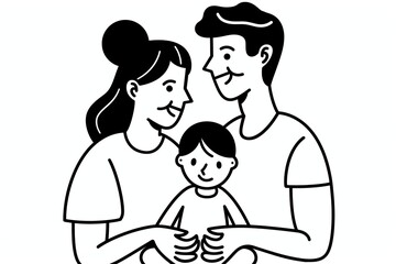 Happy family illustration showing parents lovingly holding their child, symbolizing love, bonding, and family values.