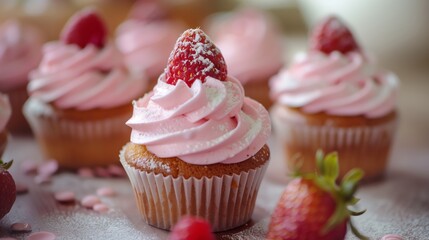 strawberry cupcakes with pink whipped cream