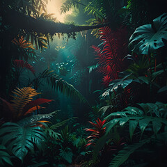 Jungle plant, beautiful atmosphere, magic vibe, dreamy, green background