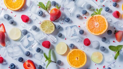 fresh fruits and ice cubes
