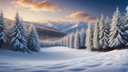 Snowy winter landscape in the mountains