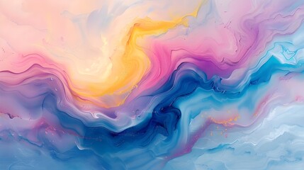 Obraz premium Abstract watercolor marble wave background, 3d fluid ocean object texture, iridescent opalescent gradient, modern luxury art deco wallpaper, aesthetic beauty pattern in pastel painting landscape.