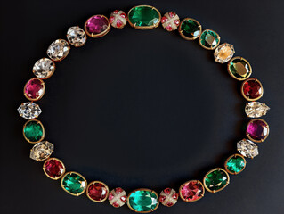 宝石で作られた豪華なフレーム 黒背景 楕円 円形