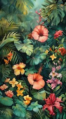 A lush watercolor garden filled with diverse plants and flowers, showcasing the beauty and variety of plant life in a harmonious setting