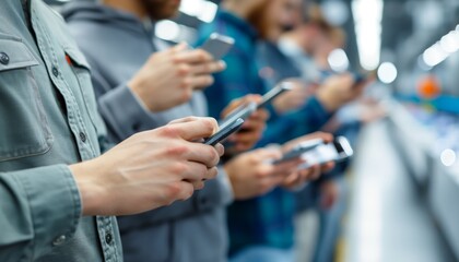 Row of people using smartphones
