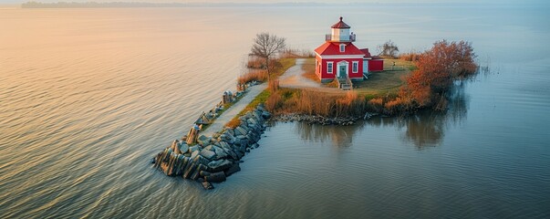 Fototapeta premium Aerial view of the Choptank River Lighthouse in Cambridge, Maryland, United States.