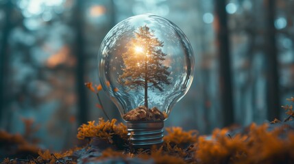 tree inside light bulb