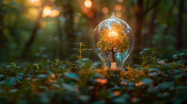 tree inside light bulb