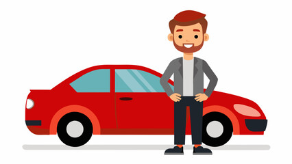 successful man standing her next car vector illustration