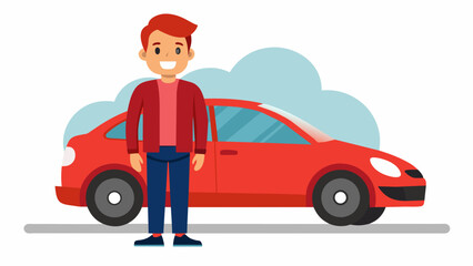 successful man standing her next car vector illustration