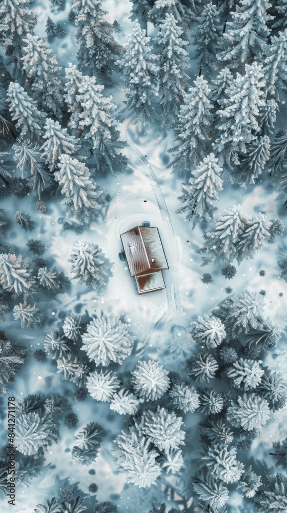 Poster A small cabin in the middle of a snowy forest