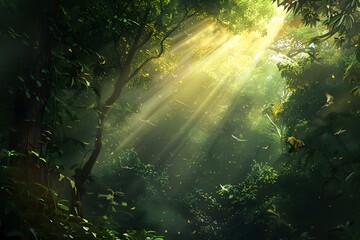 sun rays through the forest