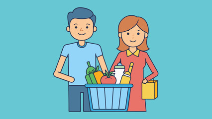 happy couple doing shopping vector illustration