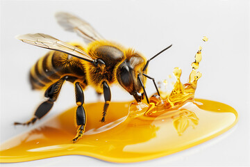 Naklejka premium Bee with honey splash isolated on white background