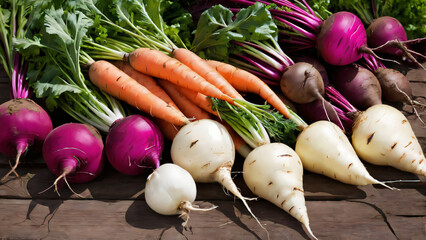 Fresh vegetables on a wooden table