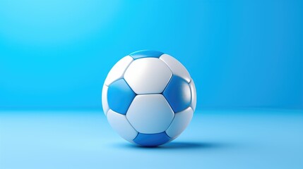 Naklejka premium A white and blue soccer ball set against a minimalistic blue background, creating a vibrant and sporty atmosphere.