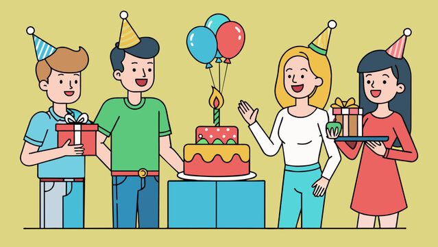 birthday party celebration with cake and gifts clip art preview