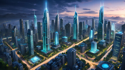 Top view of the city at night