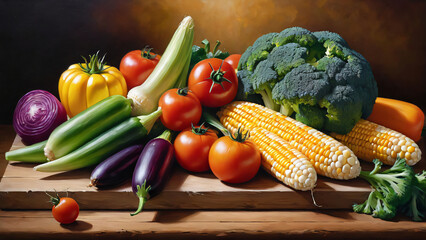 Fresh vegetables on wooden table