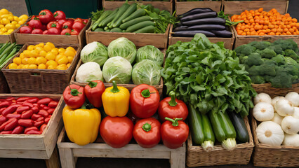 Fresh vegetables arranged attractively at a market stall
