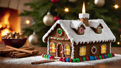 Gingerbread house with Christmas decoration