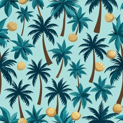 Obraz premium Seamless pattern of minimalist palm trees with coconuts, Generative AI