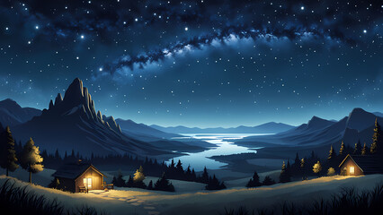Winter landscape in the mountains at night