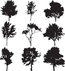 set of trees silhouettes
