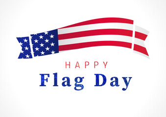 Happy Flag Day social media banner. Postcard concept. Billboard design. Creative shiny text with fireworks inside the clipping mask. US horizontal 3D flag. Greeting card template. Network poster.