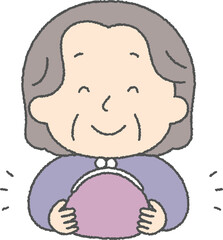 財布を持っている笑顔のシニア女性