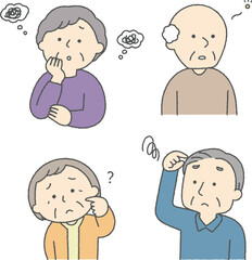 ぼんやりしている老人のセット