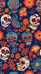 Watercolor d&iacute;a de los muertos day of the dead theme pattern