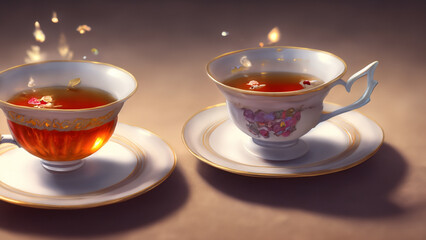 Cup of tea on table art illustration design
