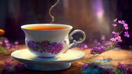 Fototapeta premium Cup of tea on table art illustration design