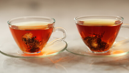 Cup of tea on table art illustration design