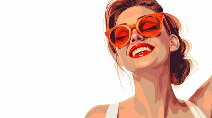 Happy stylish woman in sunglasses red Vector