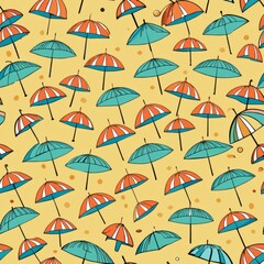 Seamless pattern of tiny beach umbrellas with simple patterns, Generative AI