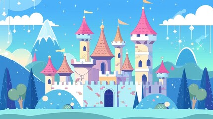 magical castles flat design side view enchanted animation Complementary Color Scheme