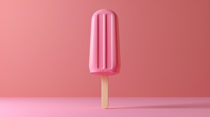 Pink popsicle standing upright on a matching pink background, perfect for summer-themed designs and advertisements. 3D Illustration.