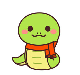 マフラーをしている巳のかわいいキャラクター　イラスト素材