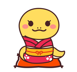 着物を着た巳のかわいいキャラクター　女の子　イラスト素材